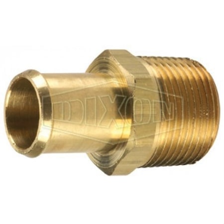 Dixon Beaded Hose-to-Pipe Fitting, 3/8 in x 1/4-18 Nominal, Barb x Male NPTF End Style, Brass, Domestic 268B0604